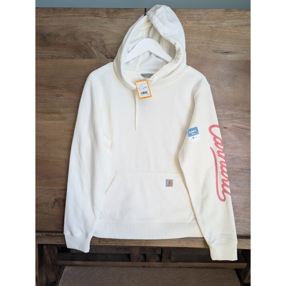 Carhartt Sawyer Script Logo Hoodie Womens M White 107414 NWT - Picture 3 of 8